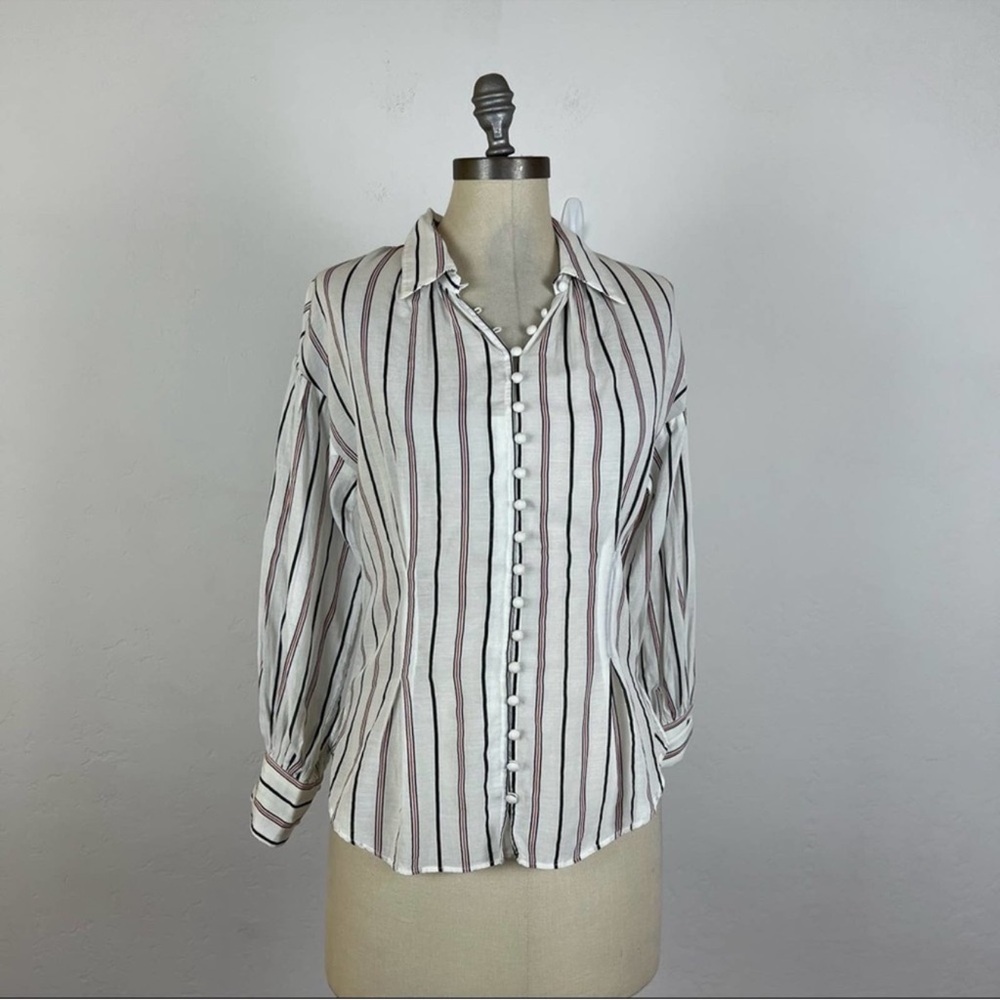 Joie White and Black Striped Button Down Shirt